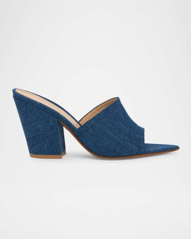 Denim Block-Heel Mule Sandals